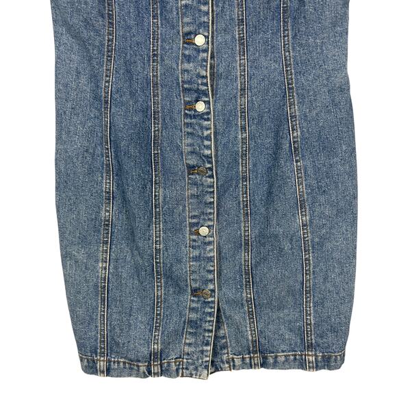 Guess Y2K Acid Wash Denim Bodycon Short Sleeve Mini Dress L - Picture 4 of 5